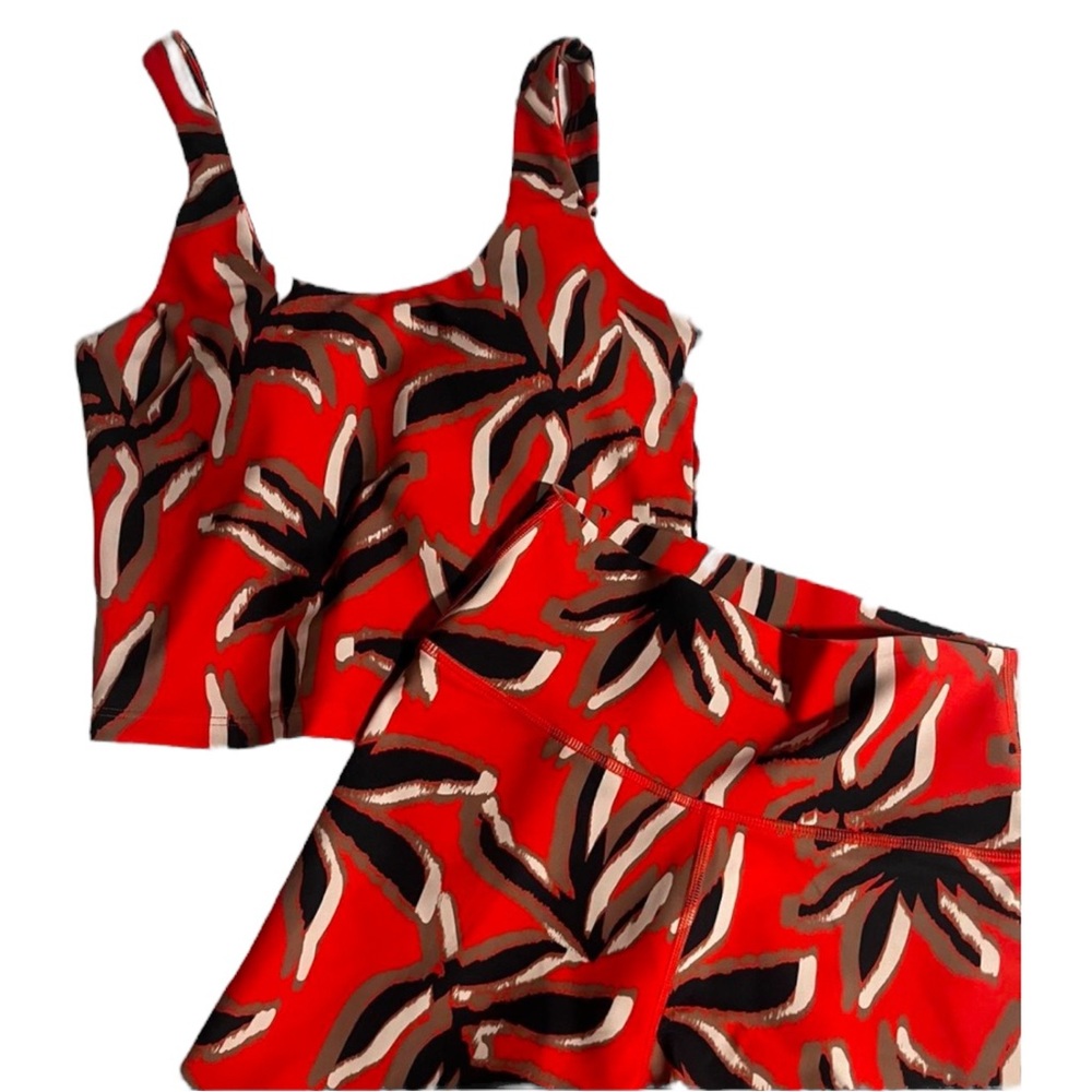 Sage Red Black Cream Printed Sports Bra Set